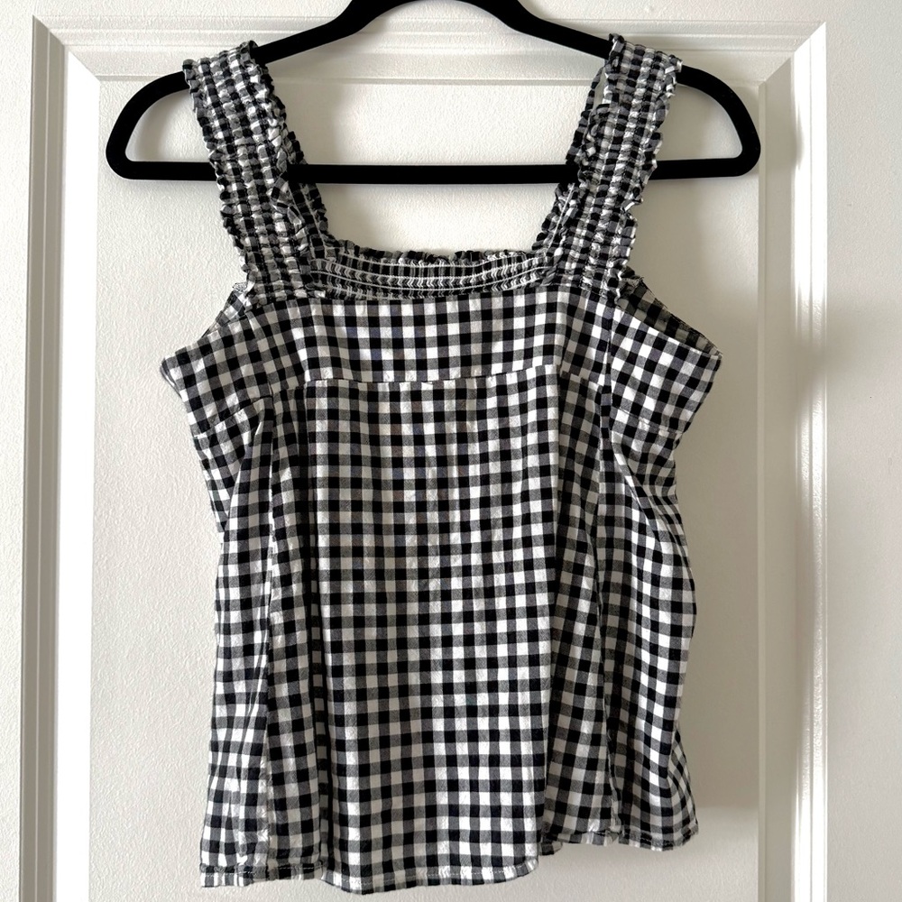 57. a.n.a Black and White Smocked Tank Top - Picture 2 of 5